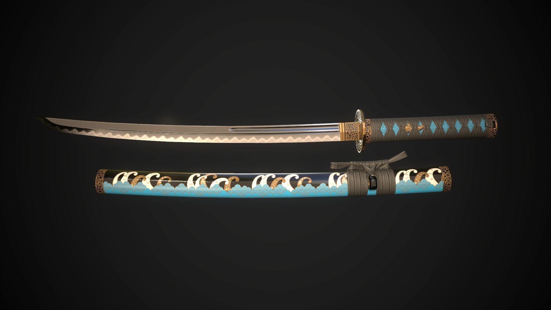 Wakizashi 01 Low-poly 3D model_2