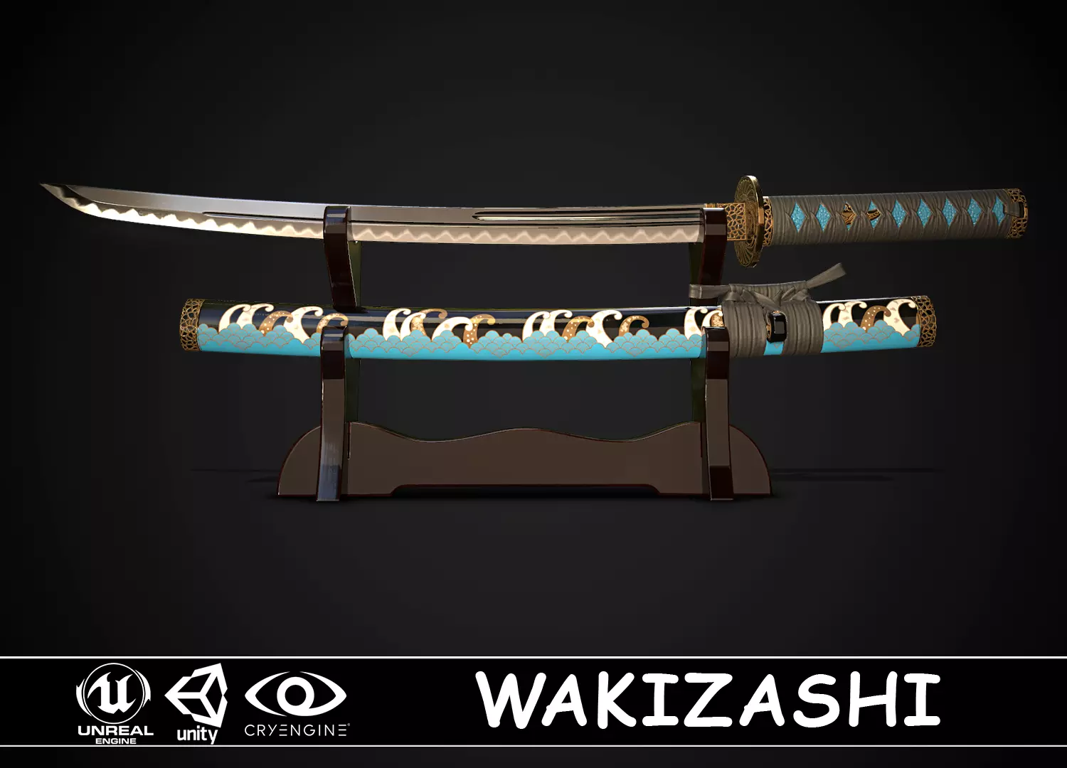 Wakizashi 01 Low-poly 3D model_0