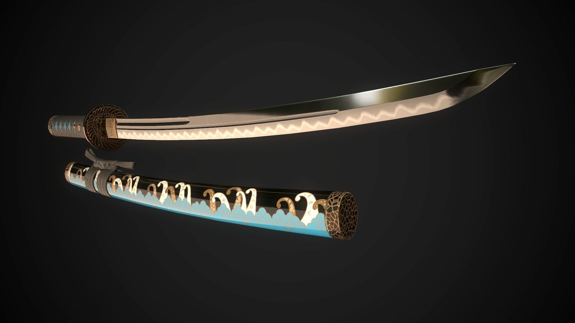 Wakizashi 01 Low-poly 3D model_4