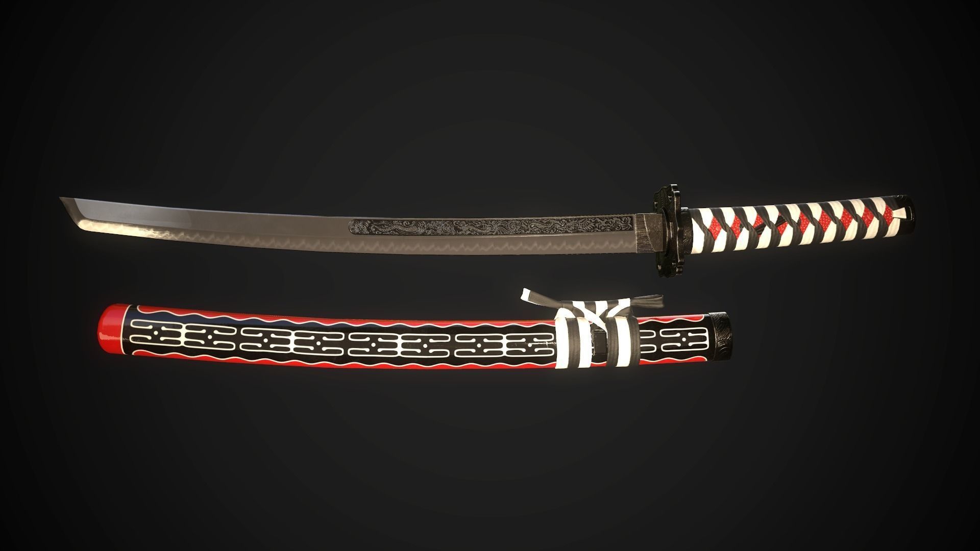 Wakizashi 02 Low-poly 3D model_2