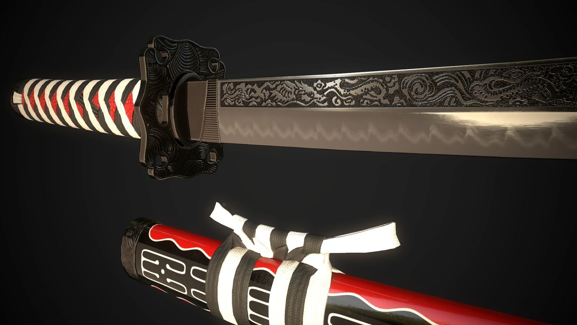 Wakizashi 02 Low-poly 3D model_6