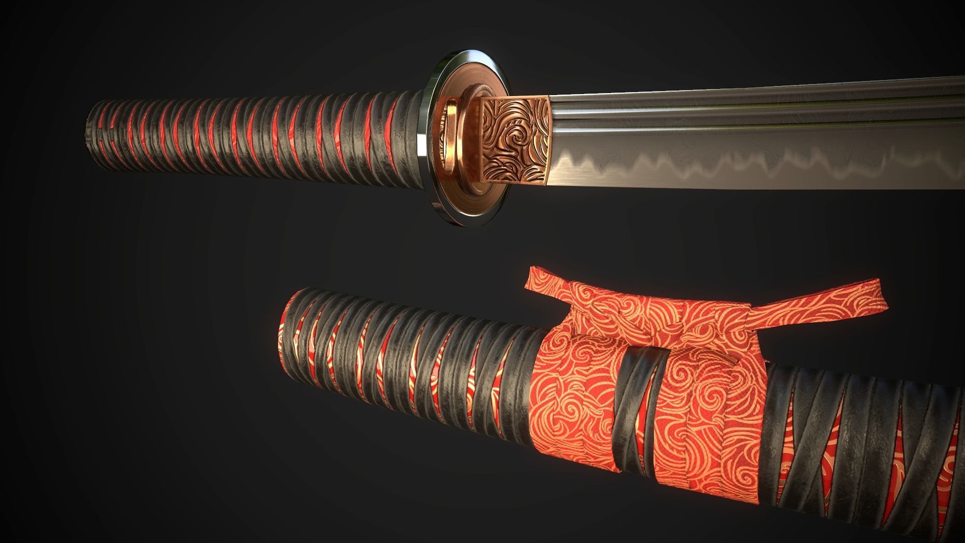 Wakizashi 03 Low-poly 3D model_6