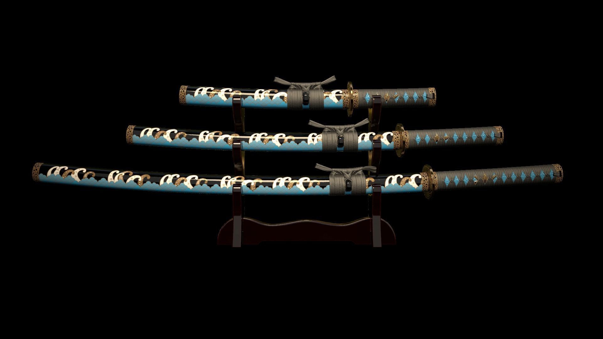 Wakizashi 03 Low-poly 3D model_11