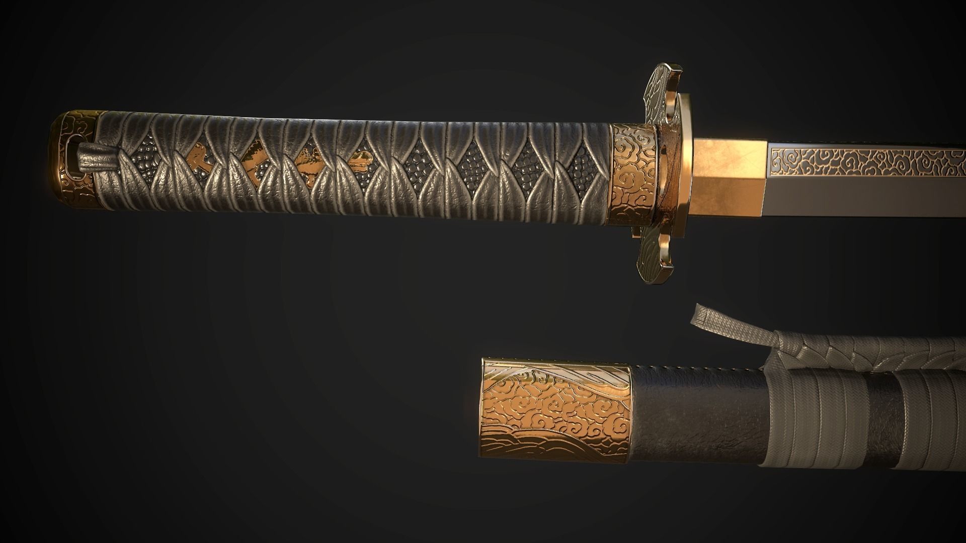 Wakizashi 05 Low-poly 3D model_5
