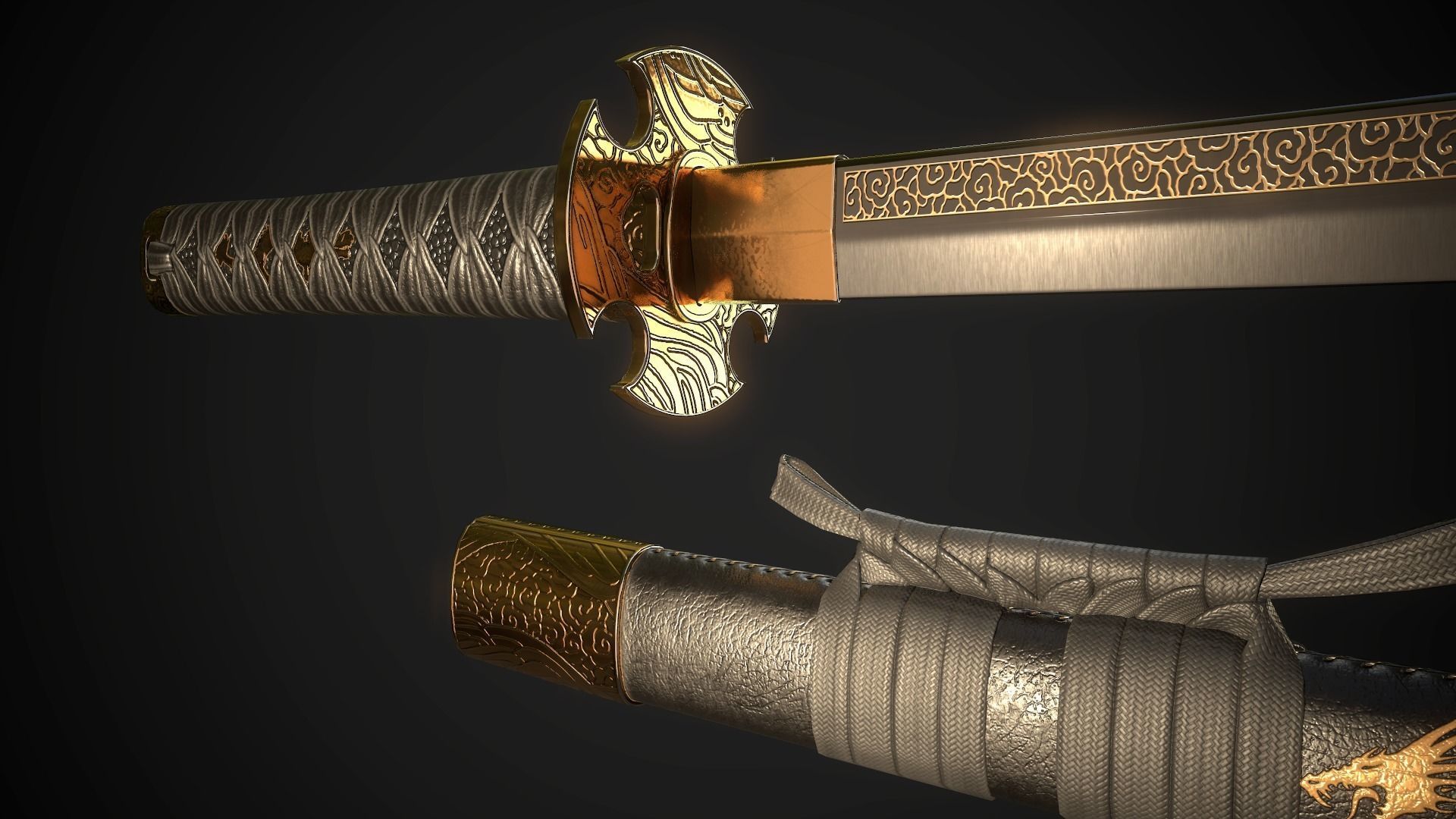Wakizashi 05 Low-poly 3D model_6
