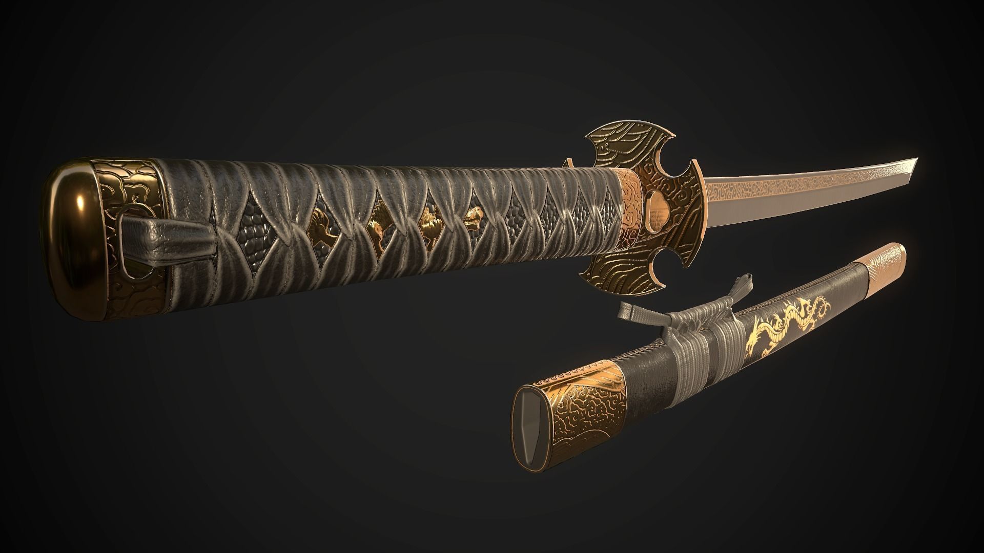 Wakizashi 05 Low-poly 3D model_3