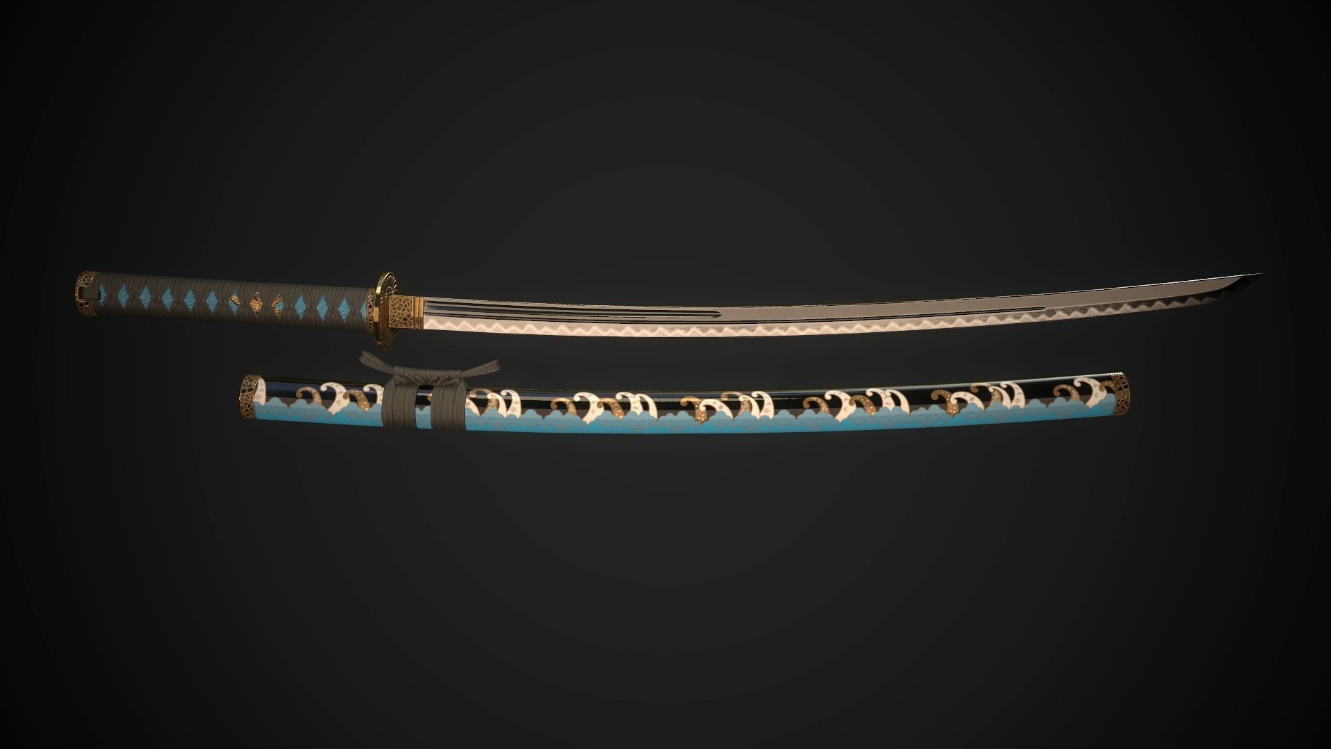 Set of japanese swords 01 3D Model Collection_1