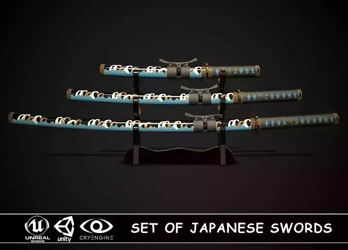 Set of japanese swords 01 3D Model Collection Set of japanese swords 01 3D Model Collection