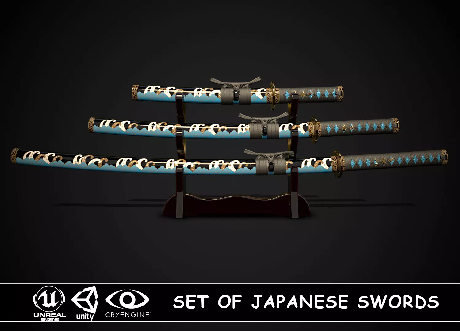 Set of japanese swords 01 3D Model Collection_0