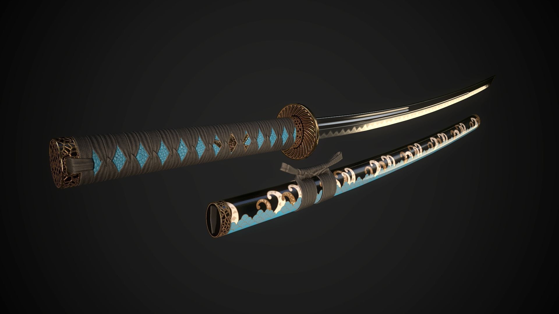 Set of japanese swords 01 3D Model Collection_2