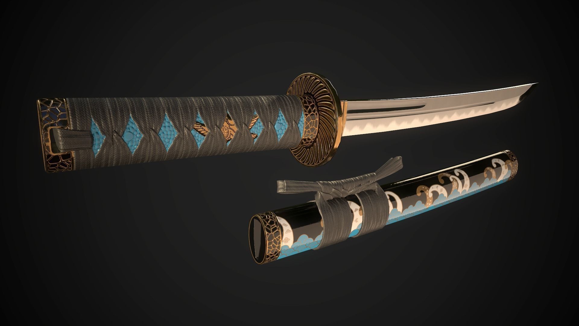 Set of japanese swords 01 3D Model Collection_14