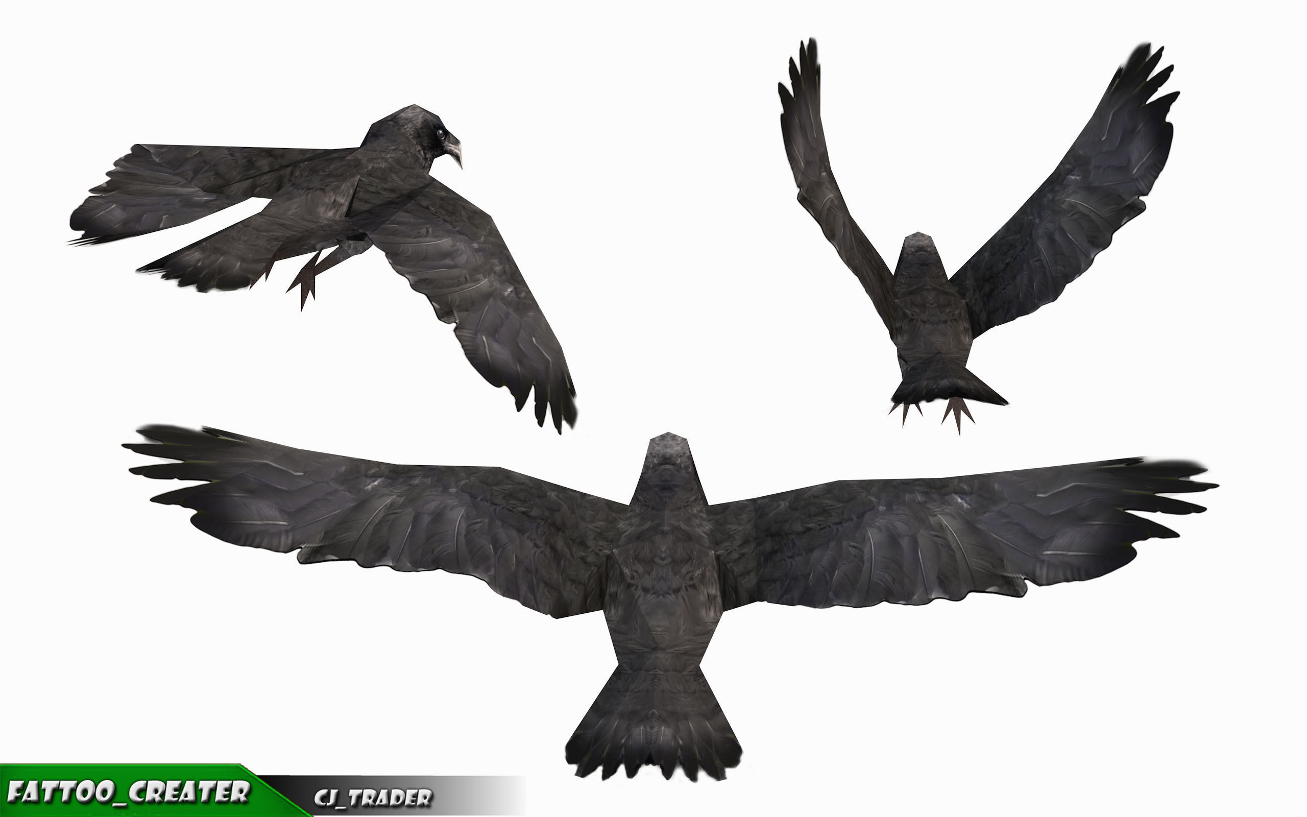 Low-poly Crow Rigged Animated 3D model Low-poly 3D model_3