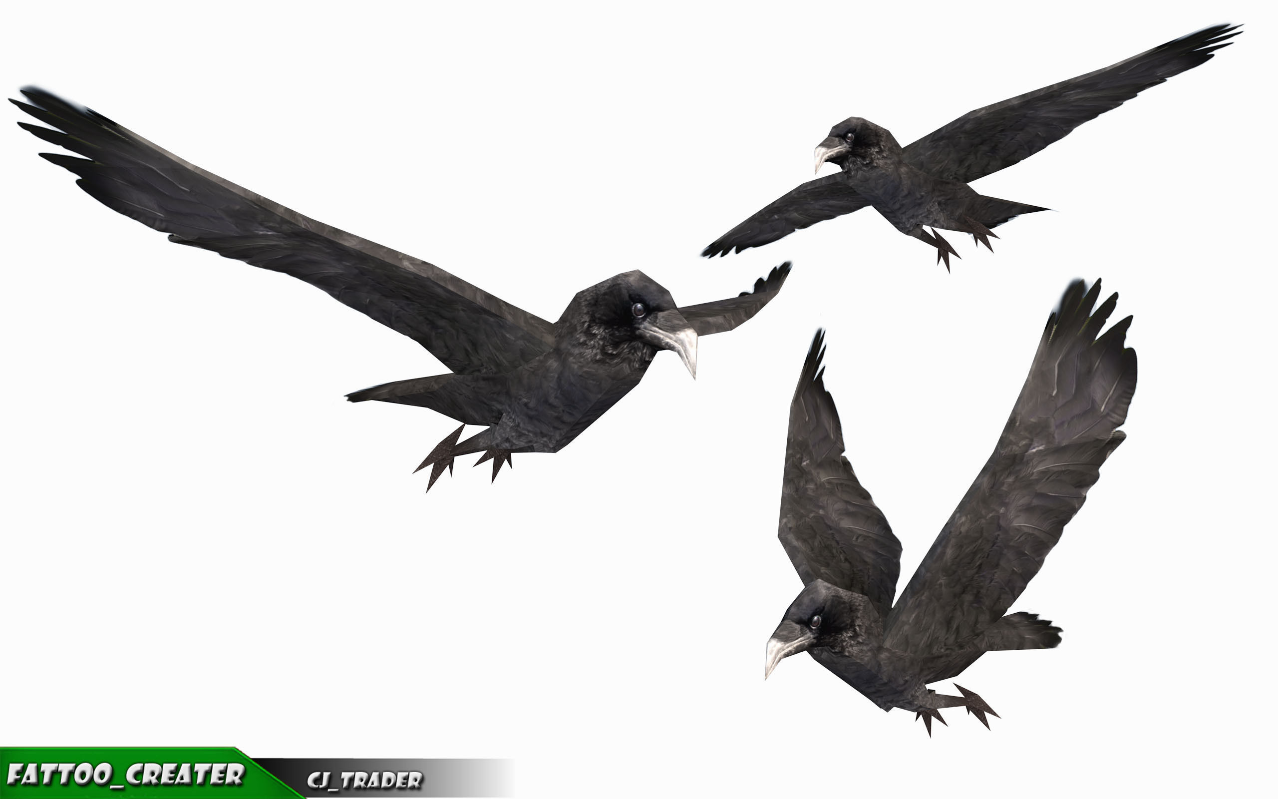 Low-poly Crow Rigged Animated 3D model Low-poly 3D model_2
