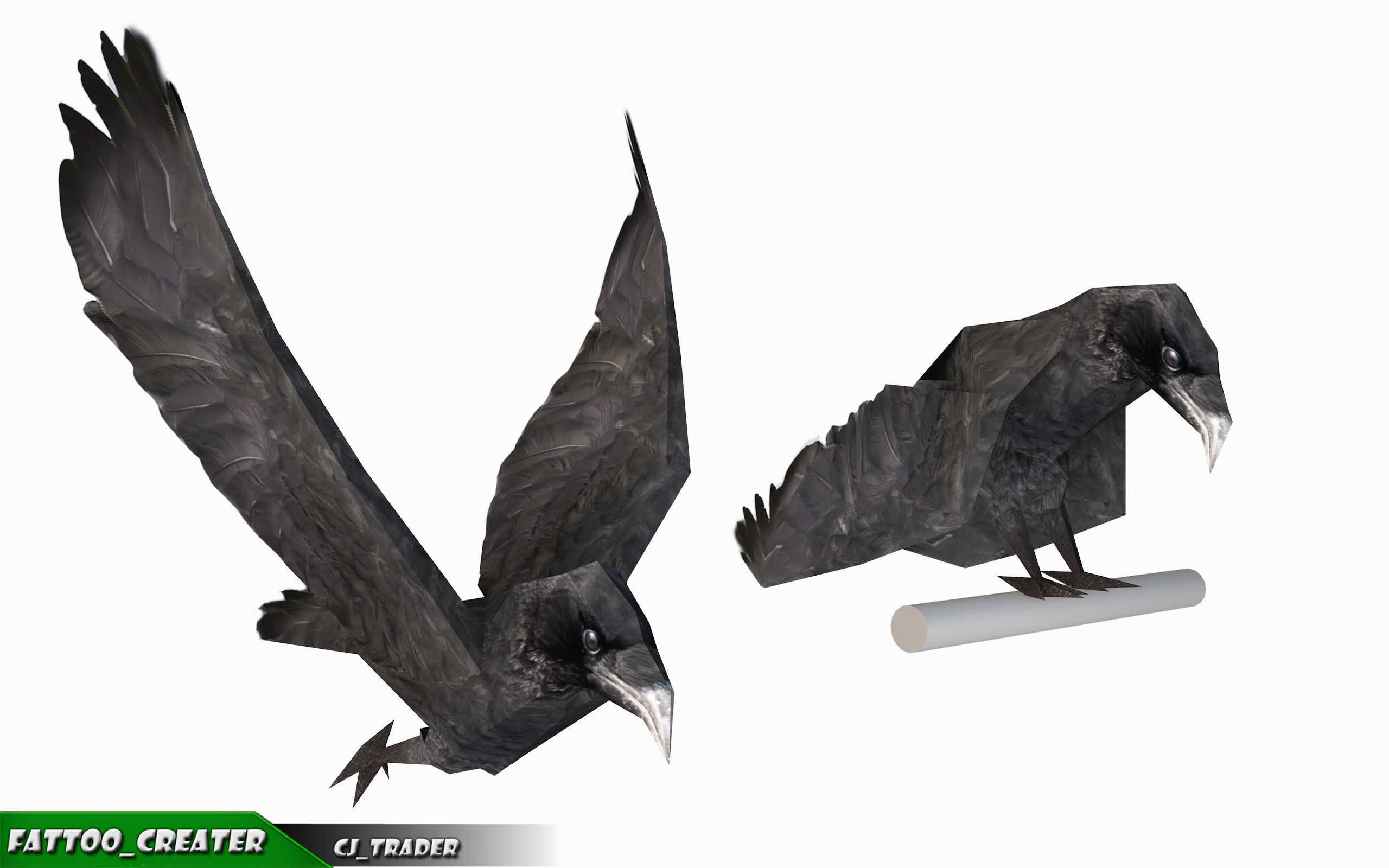Low-poly Crow Rigged Animated 3D model Low-poly 3D model_4