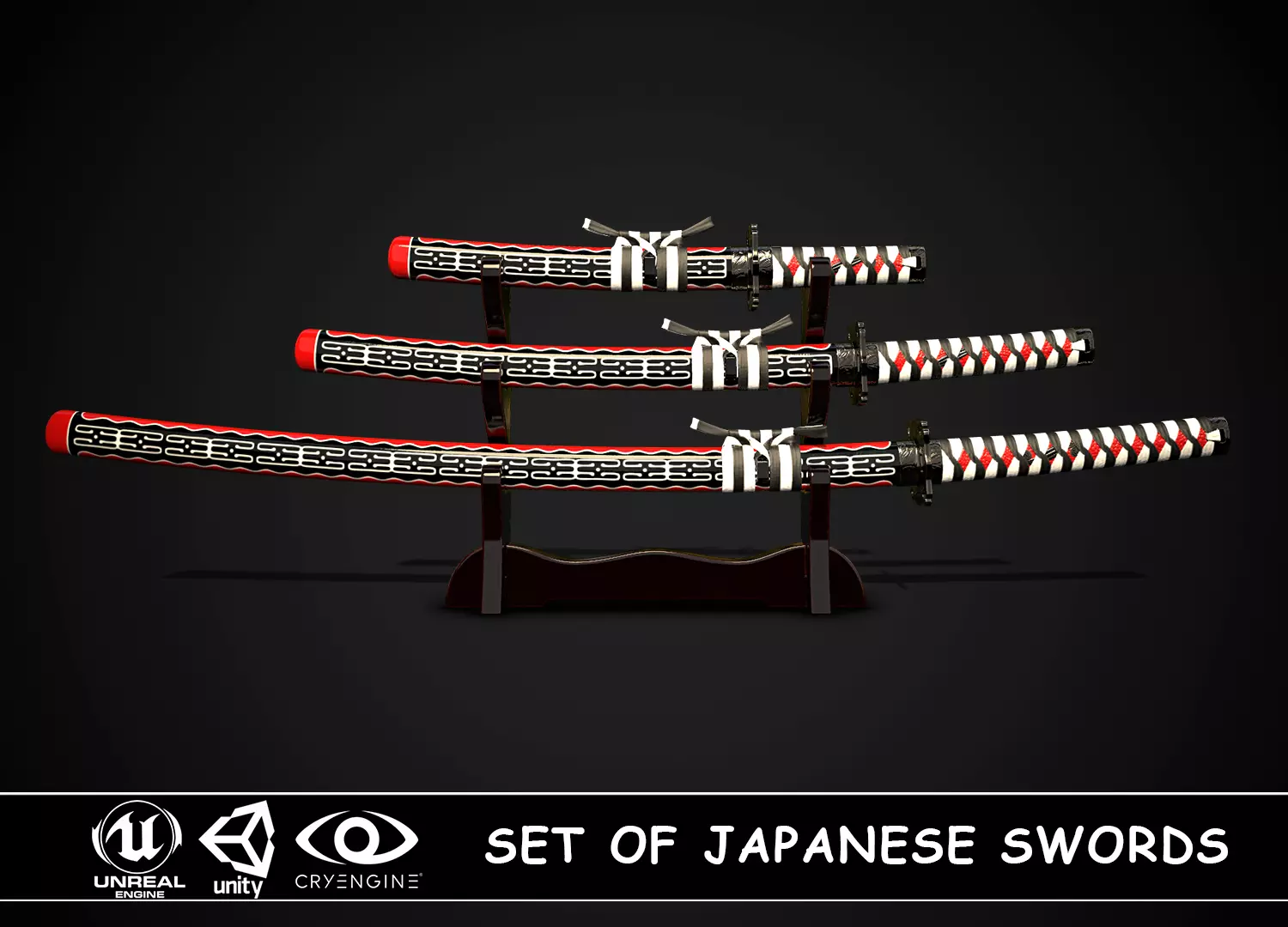 Set of japanese swords 02 3D Model Collection_0