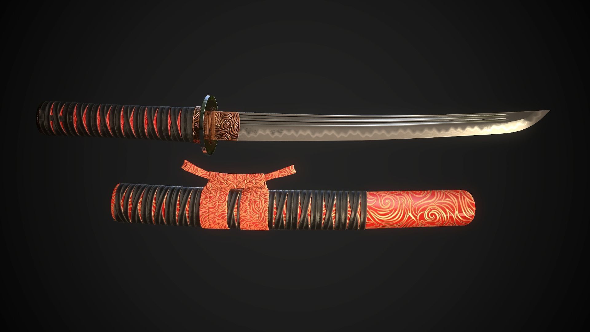 Set of japanese swords 03 3D Model Collection_13
