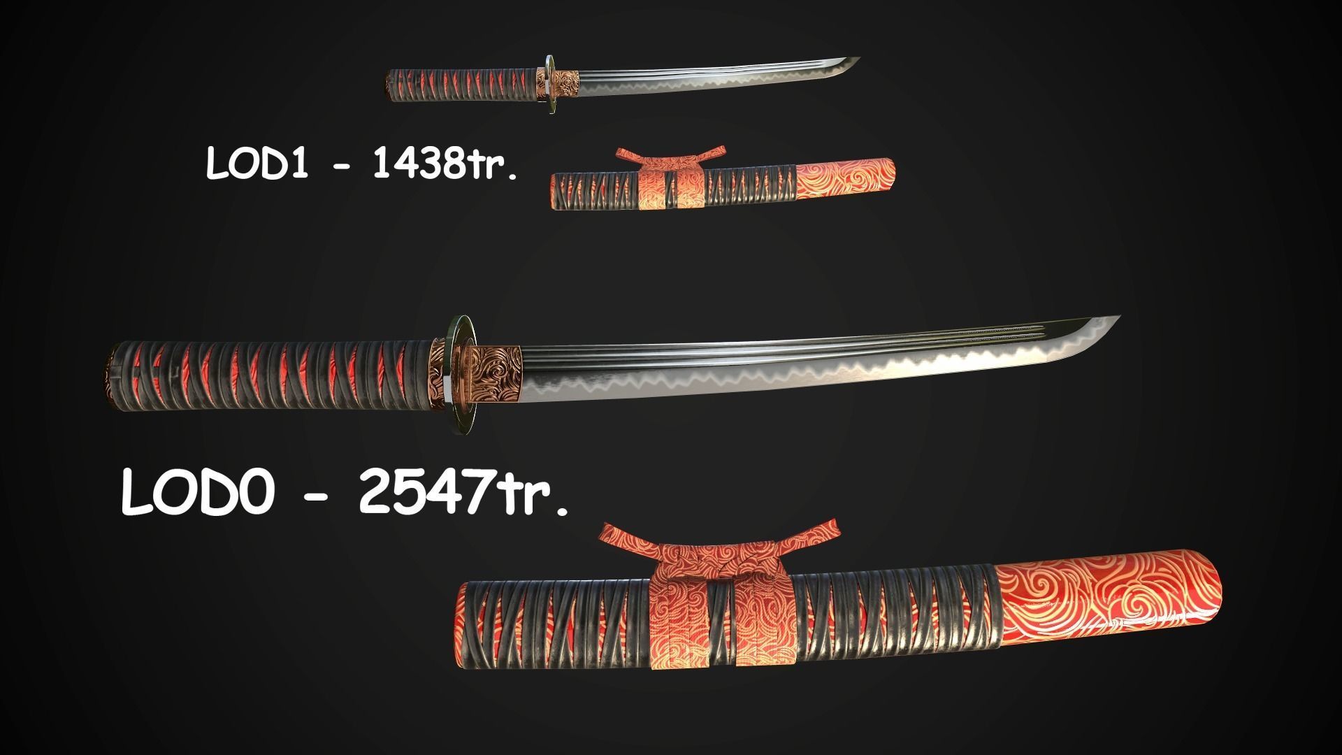 Set of japanese swords 03 3D Model Collection_16
