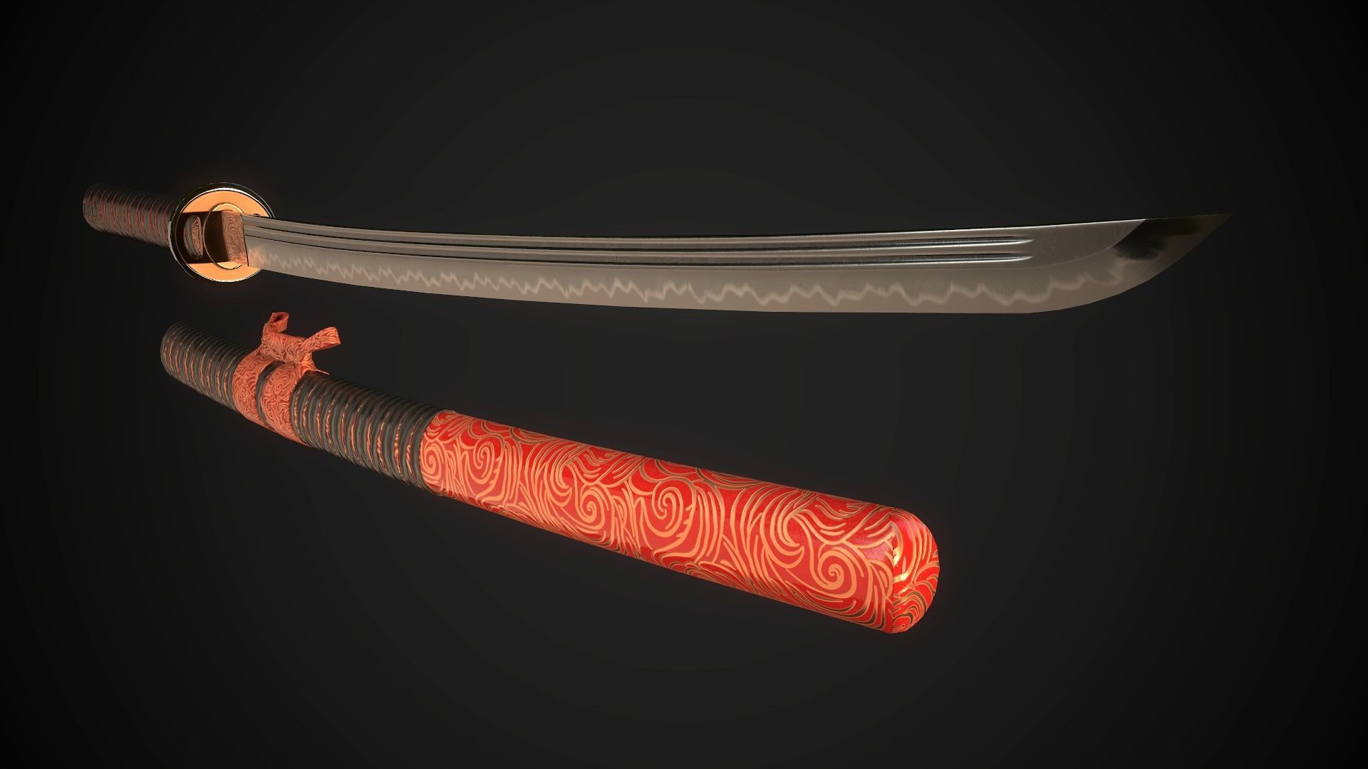 Set of japanese swords 03 3D Model Collection_9