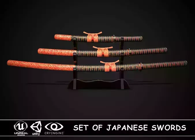 Set of japanese swords 03 3D Model Collection Set of japanese swords 03 3D Model Collection