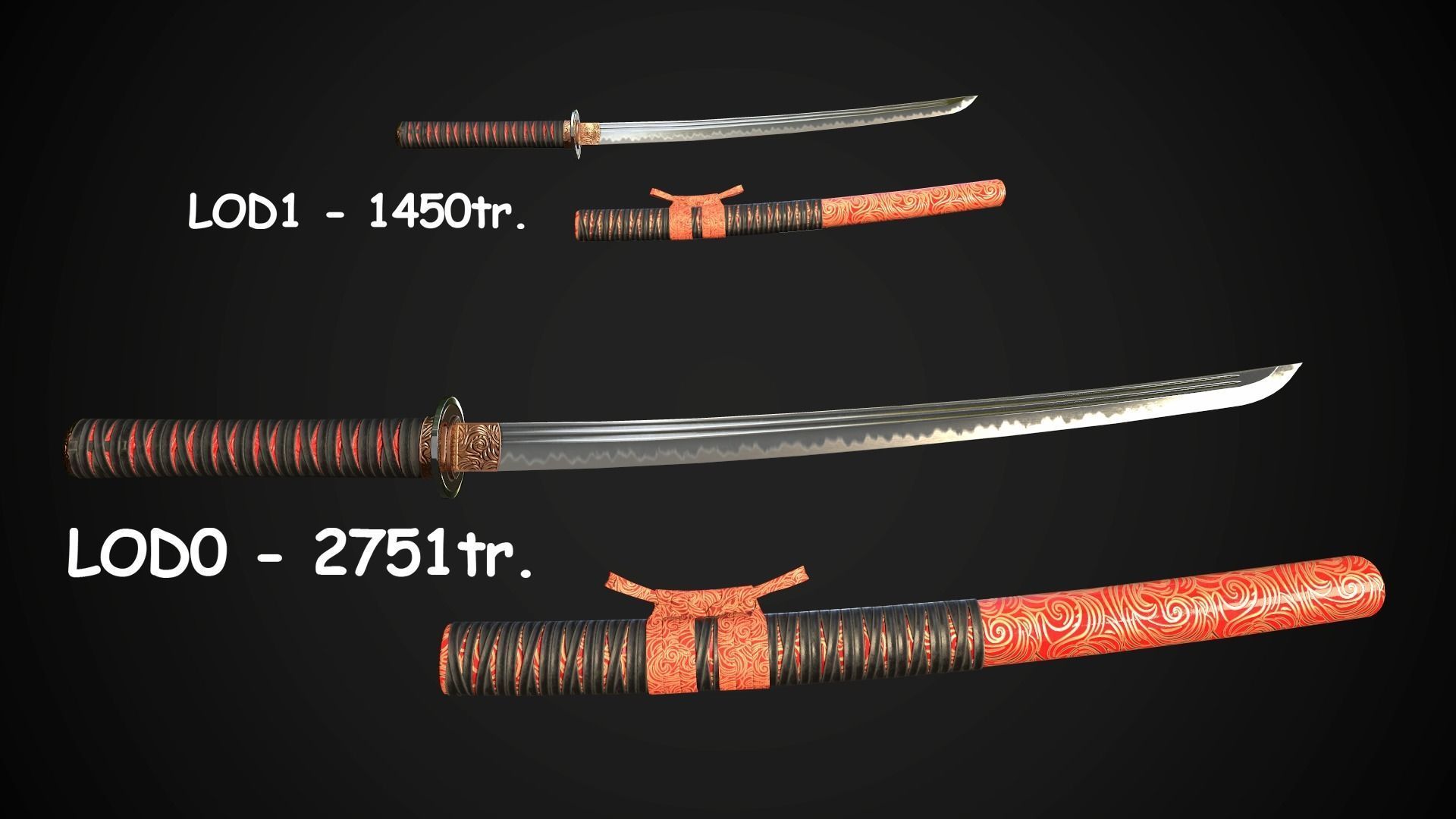 Set of japanese swords 03 3D Model Collection_10