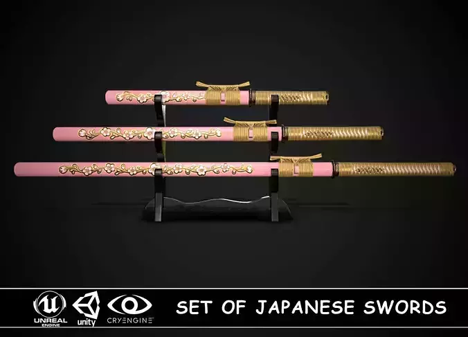 Set of japanese swords 04 3D Model Collection Set of japanese swords 04 3D Model Collection