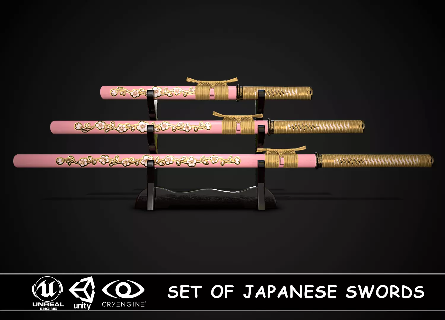 Set of japanese swords 04 3D Model Collection_0