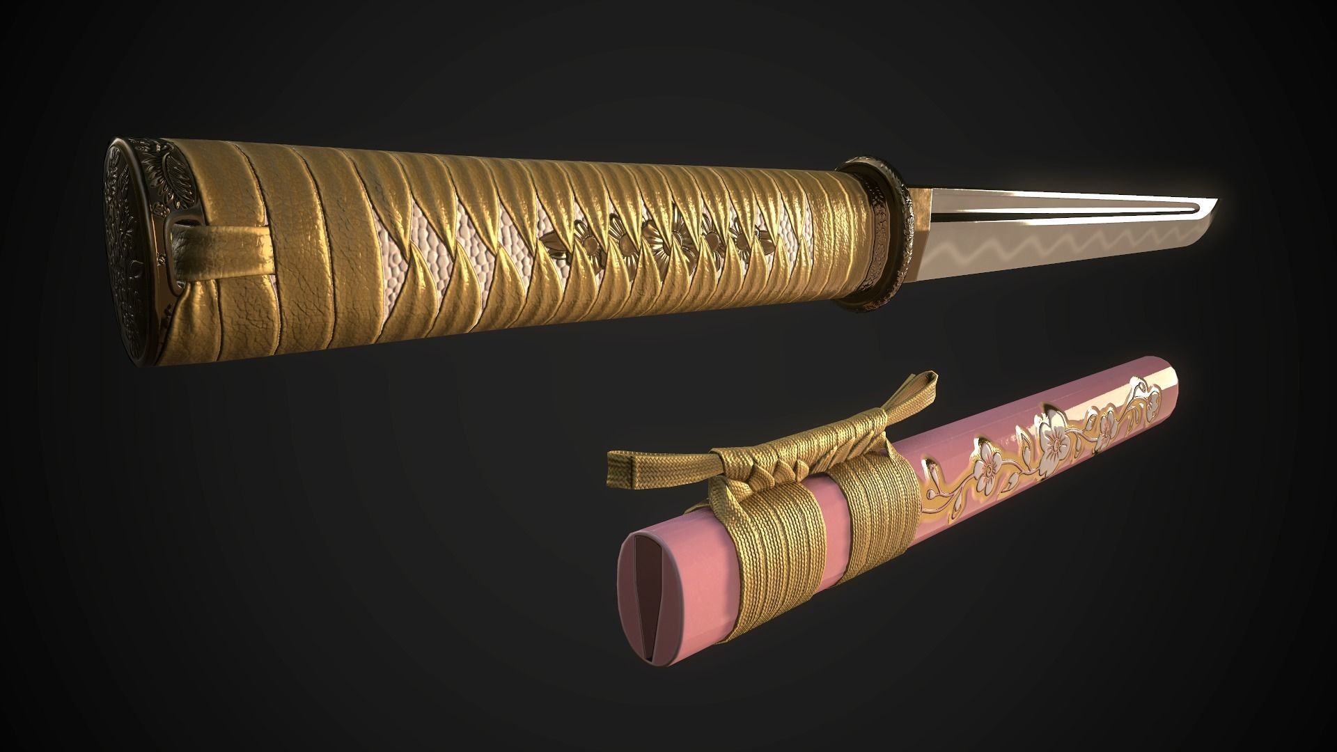 Set of japanese swords 04 3D Model Collection_13