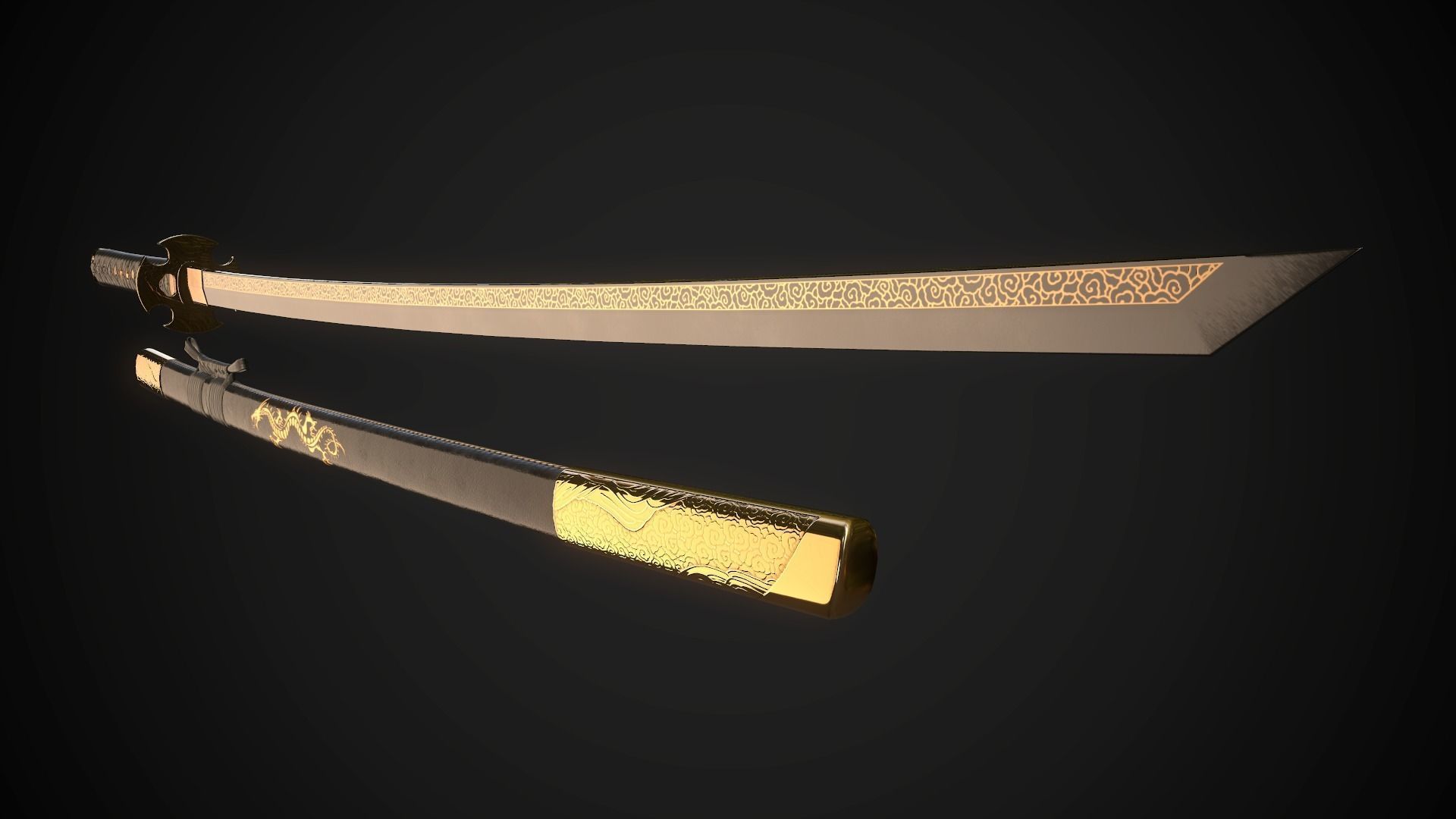Set of japanese swords 05 3D Model Collection_3