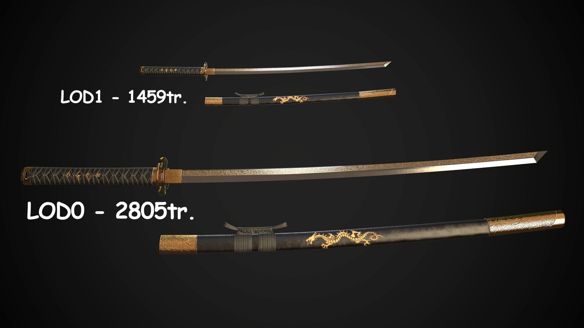 Set of japanese swords 05 3D Model Collection_4