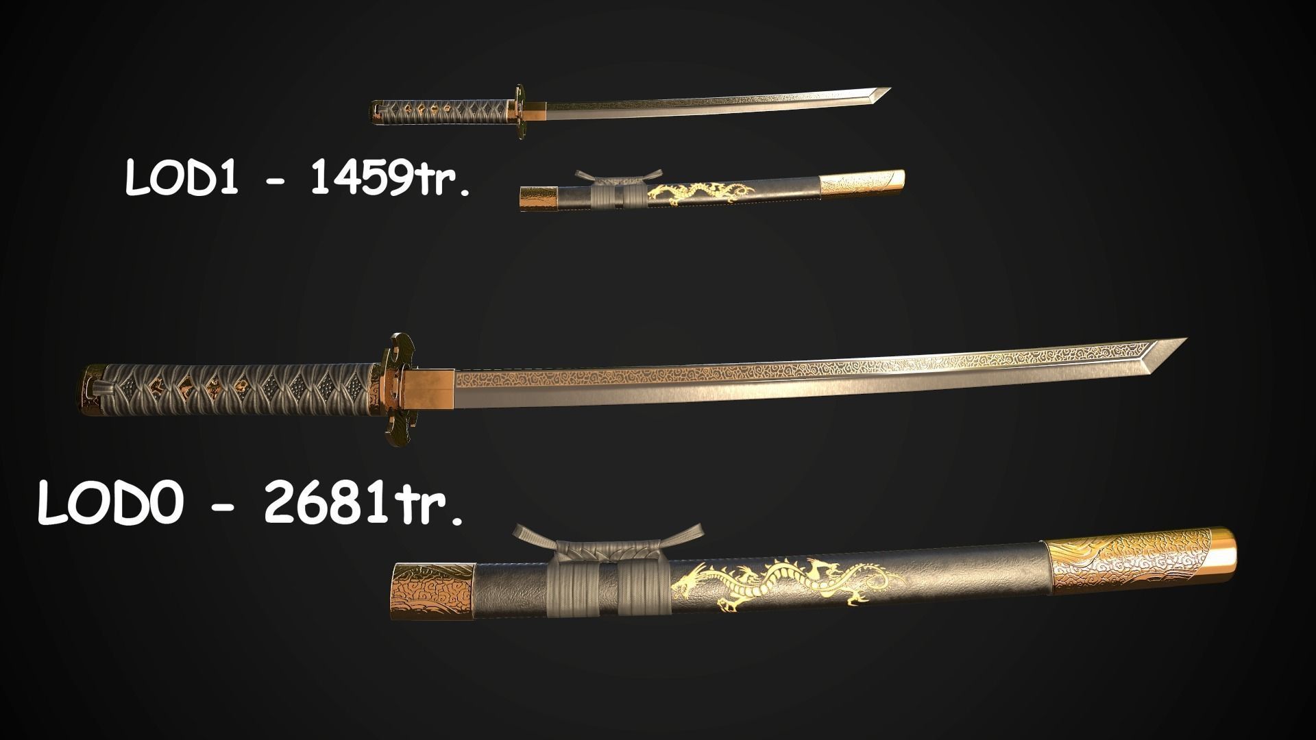 Set of japanese swords 05 3D Model Collection_11