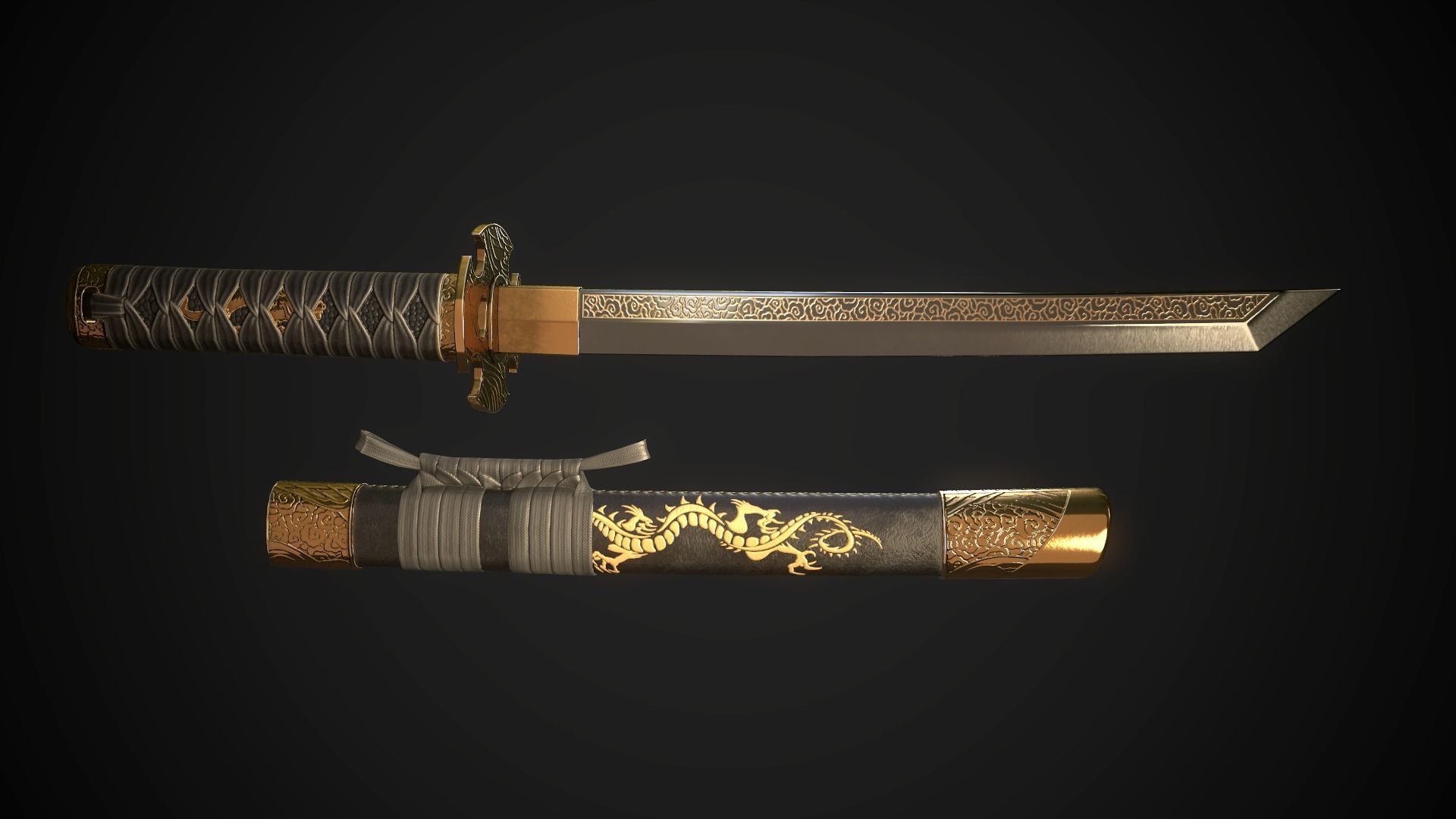 Set of japanese swords 05 3D Model Collection_14