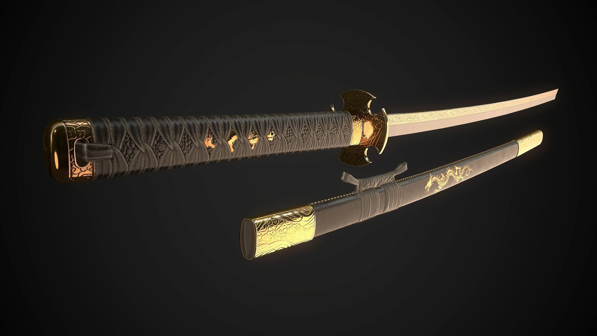 Set of japanese swords 05 3D Model Collection_2