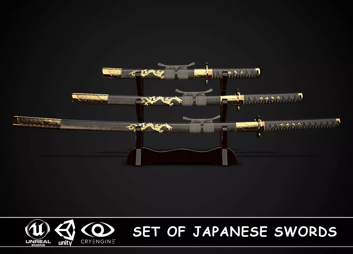 Set of japanese swords 05 3D Model Collection_0