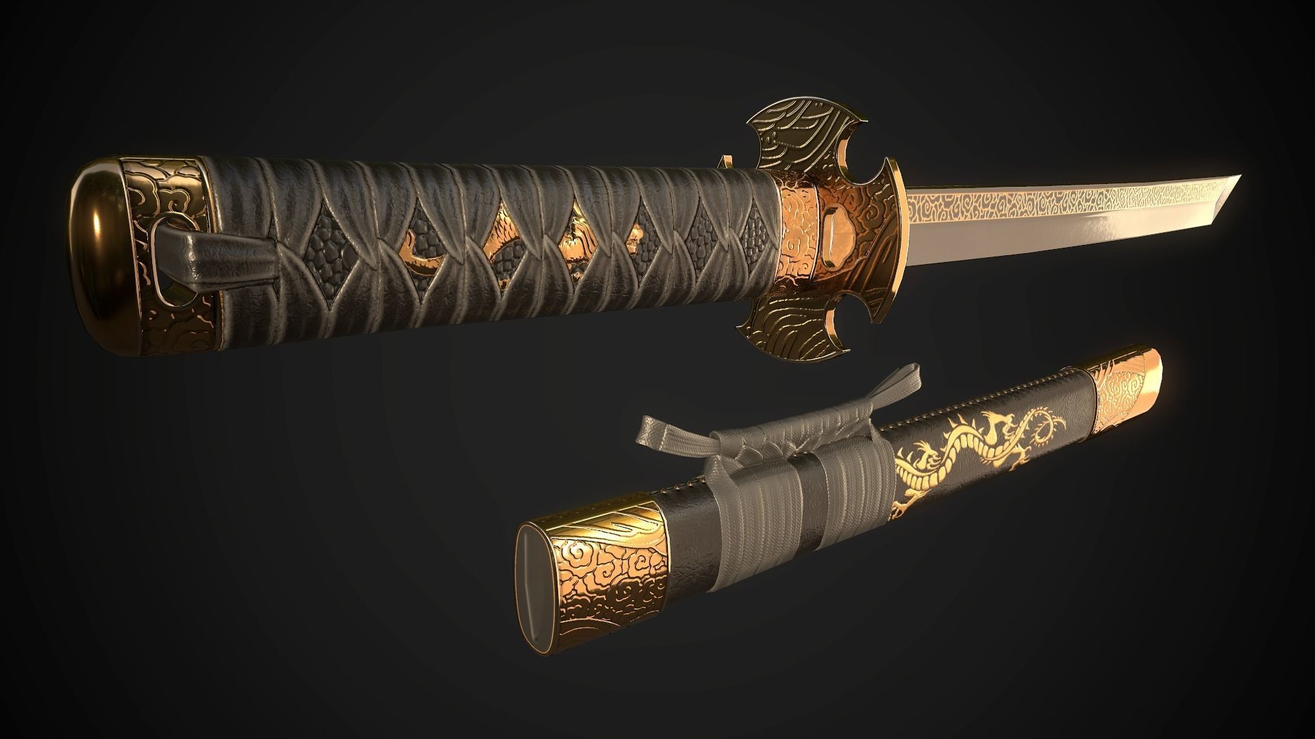 Set of japanese swords 05 3D Model Collection_15