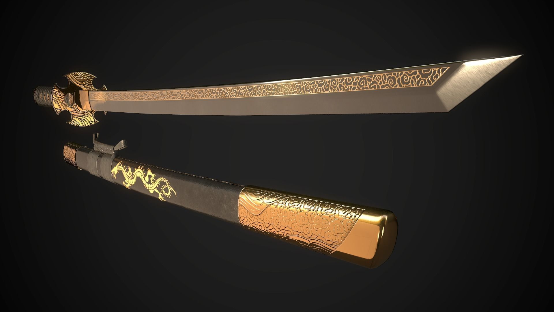 Set of japanese swords 05 3D Model Collection_9