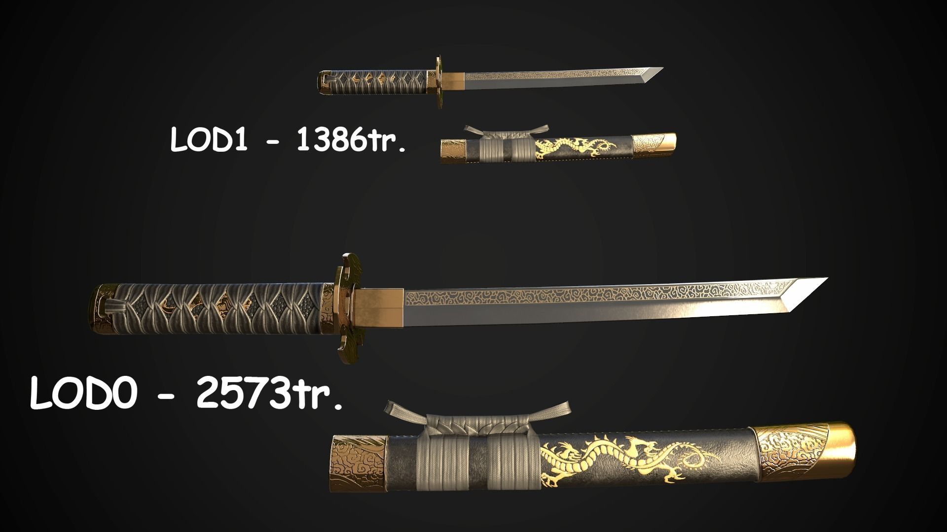 Set of japanese swords 05 3D Model Collection_17