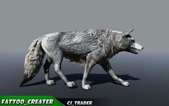 Low-Poly White Wolf Rigged-Animated 3D Model Low-poly 3D model