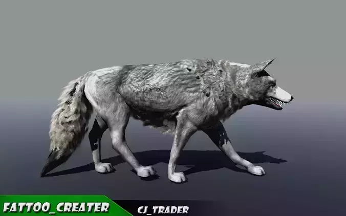 Low-Poly White Wolf Rigged-Animated 3D Model Low-poly 3D model