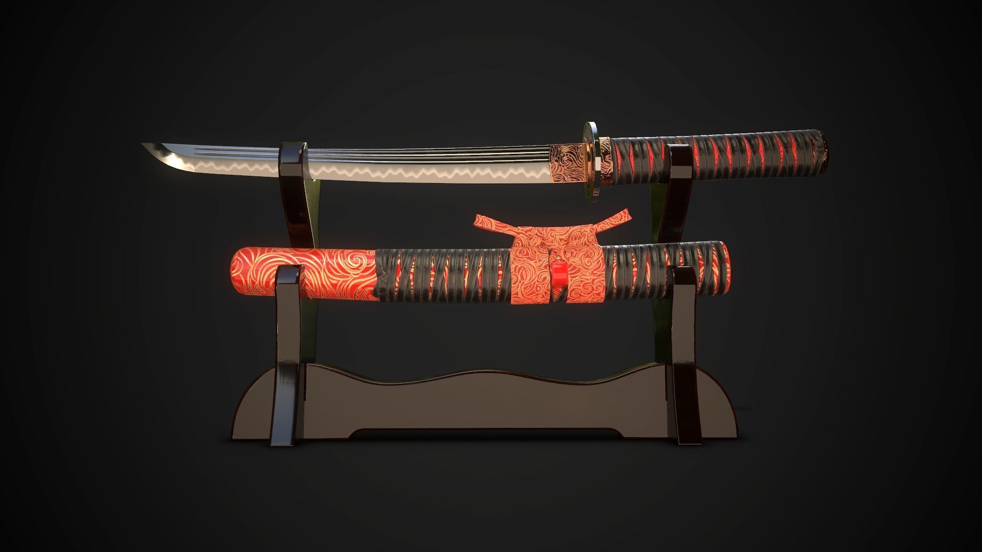 Collection of japanese swords Low-poly 3D model_50