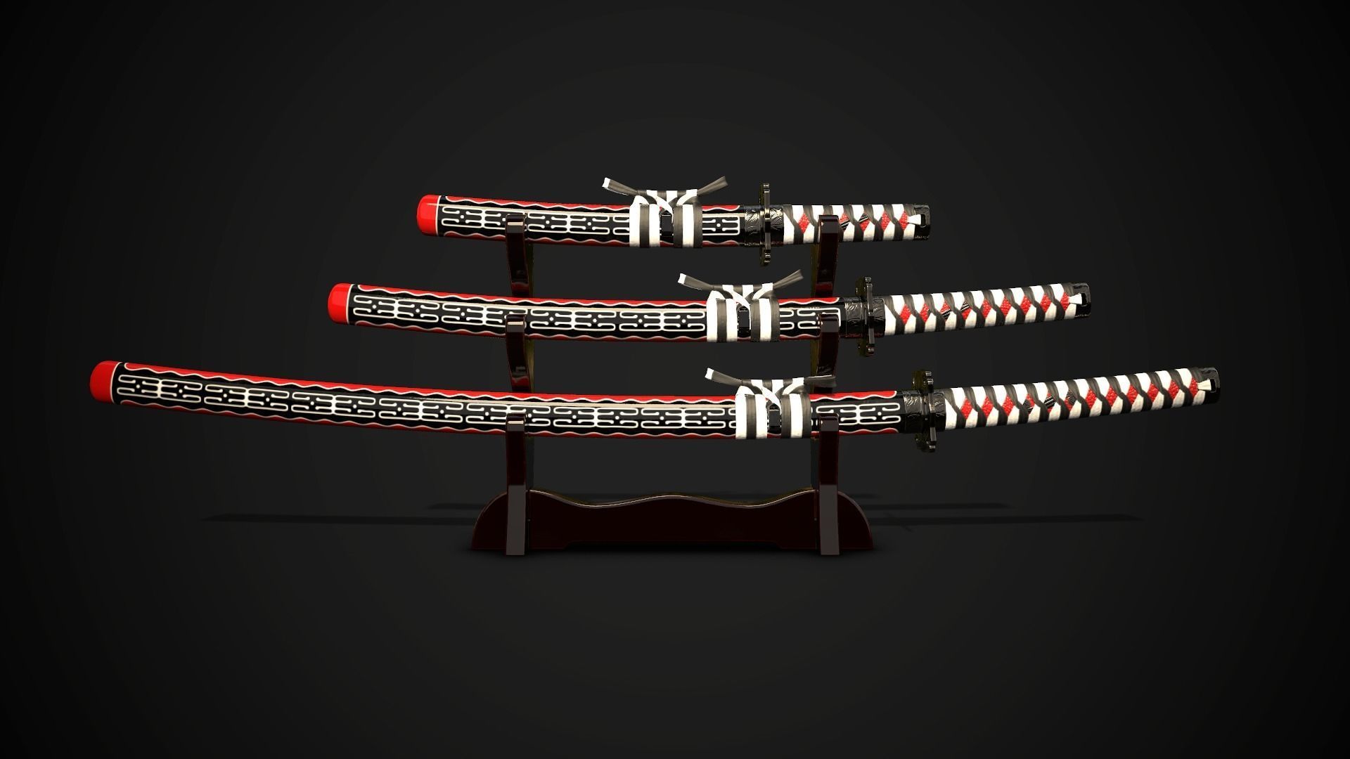 Collection of japanese swords Low-poly 3D model_6
