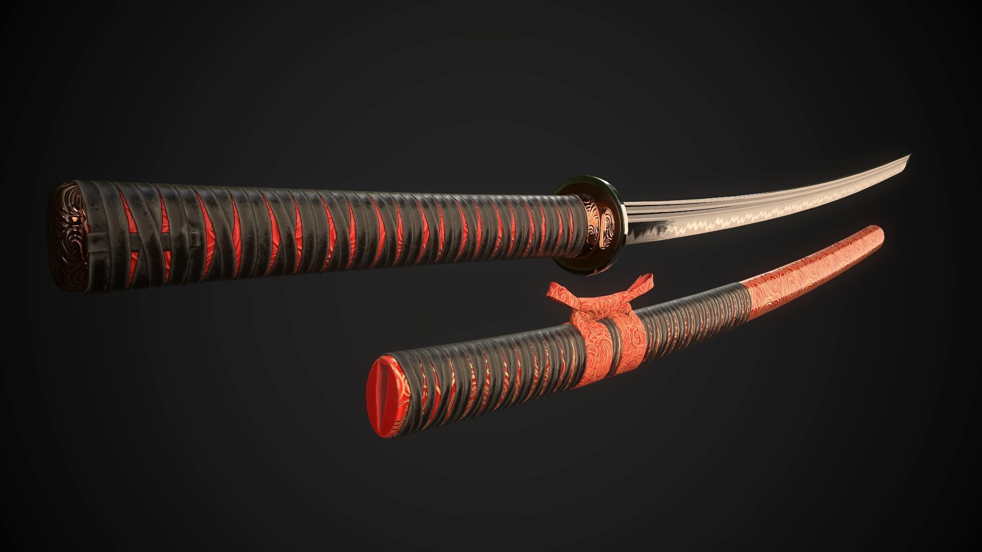 Collection of japanese swords Low-poly 3D model_42