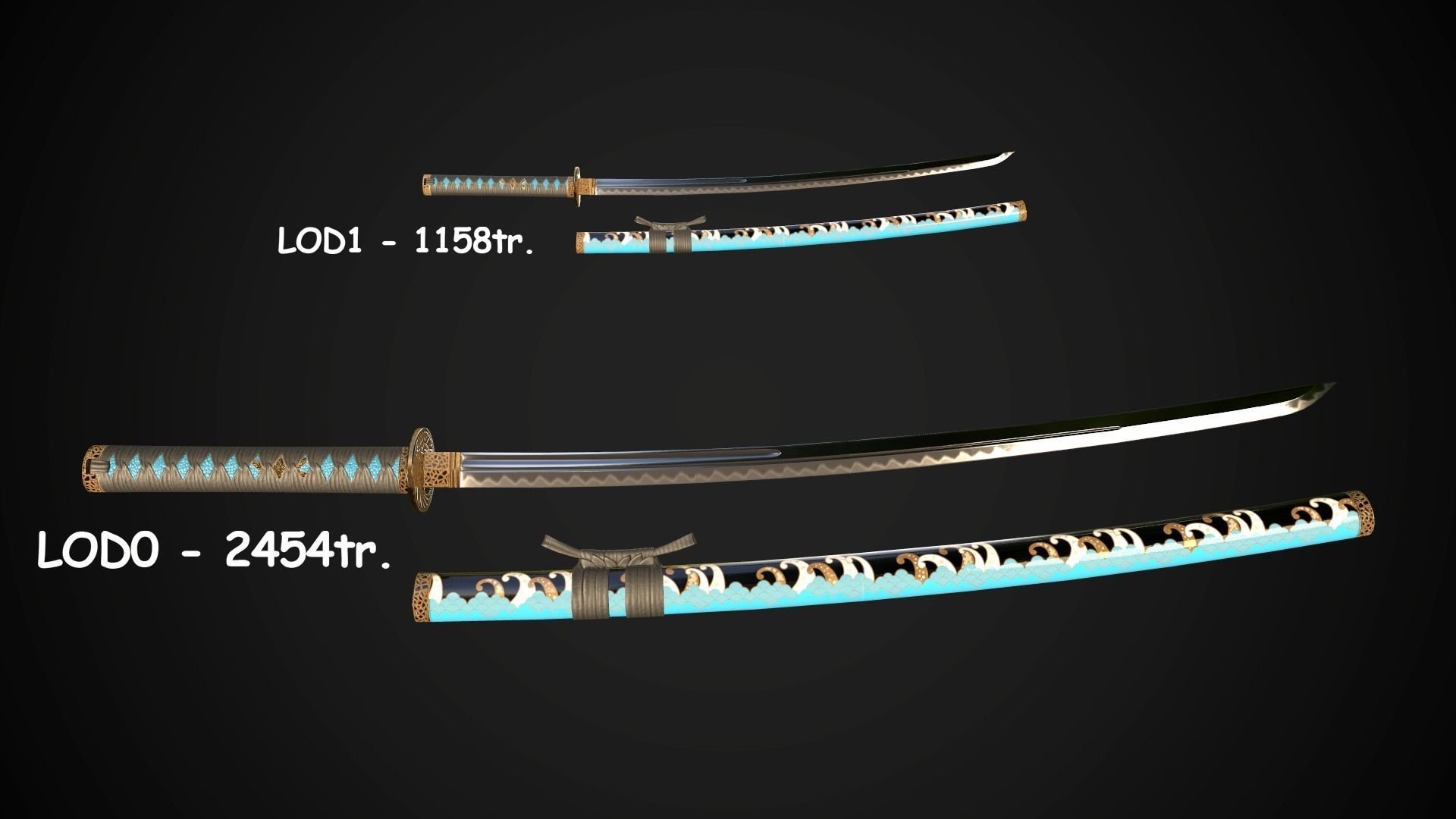 Collection of japanese swords Low-poly 3D model_13