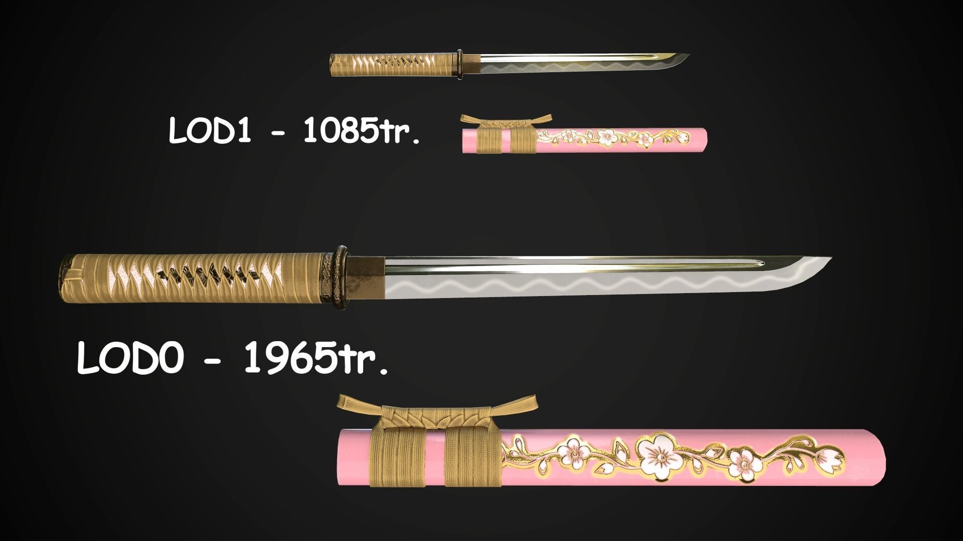 Collection of japanese swords Low-poly 3D model_63