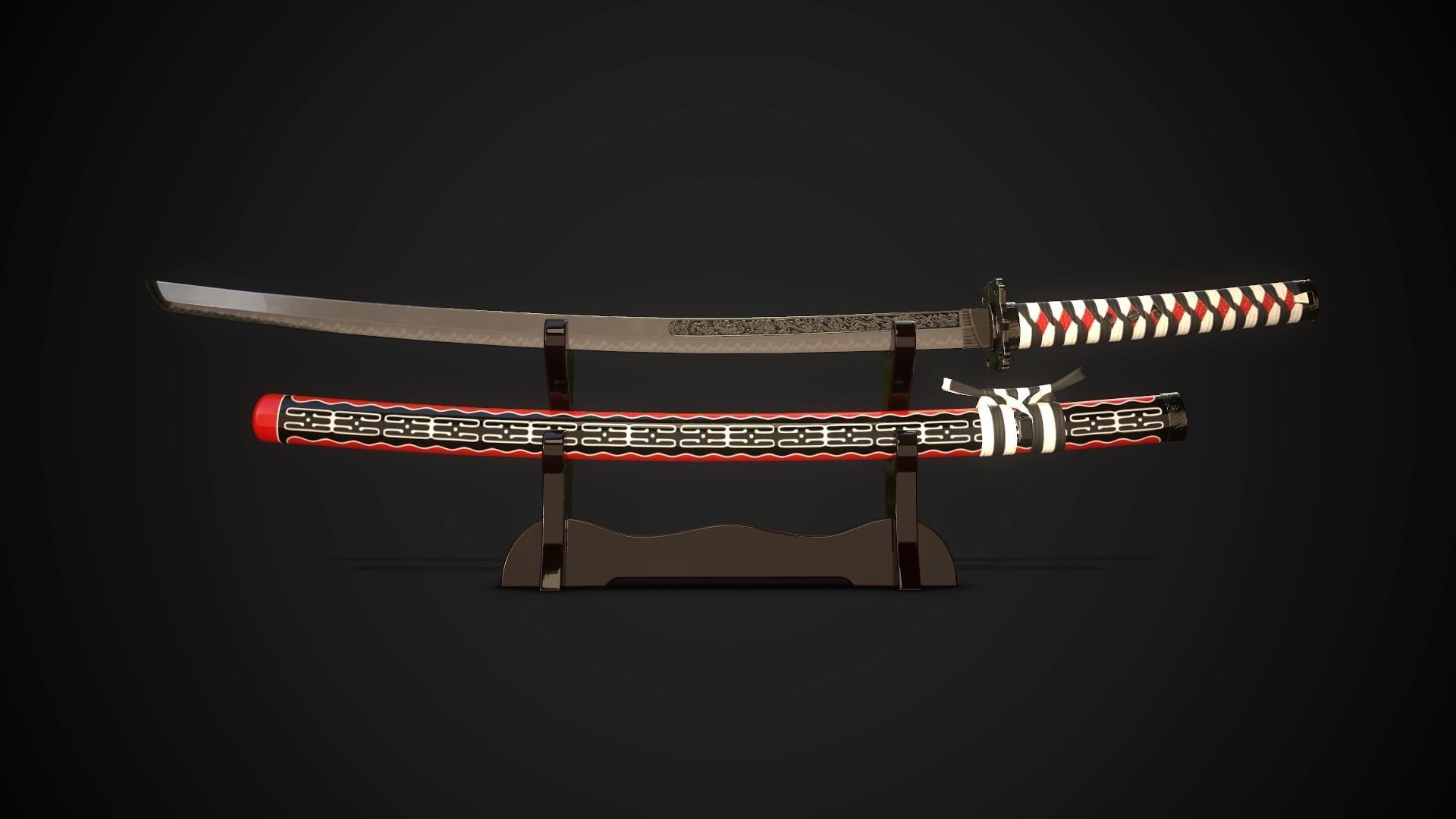 Collection of japanese swords Low-poly 3D model_25