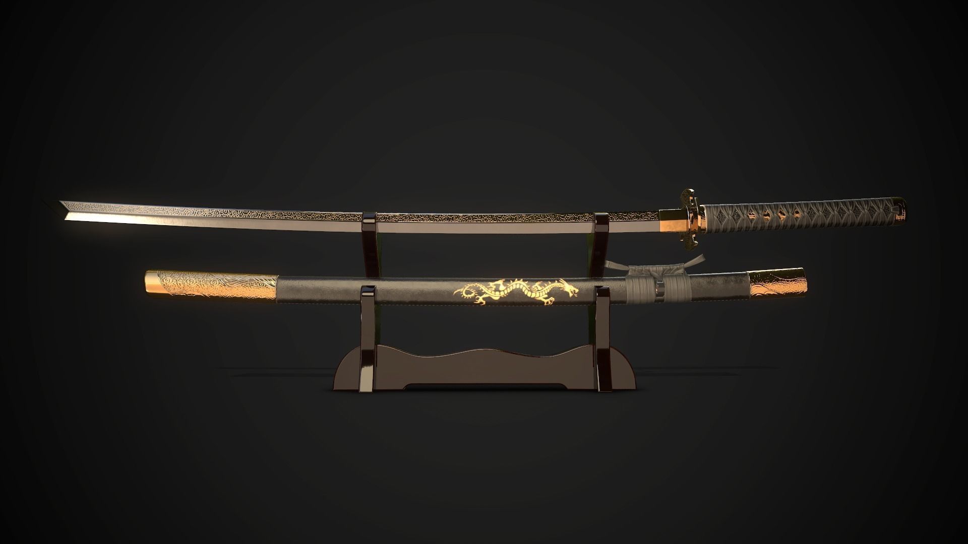 Collection of japanese swords Low-poly 3D model_70