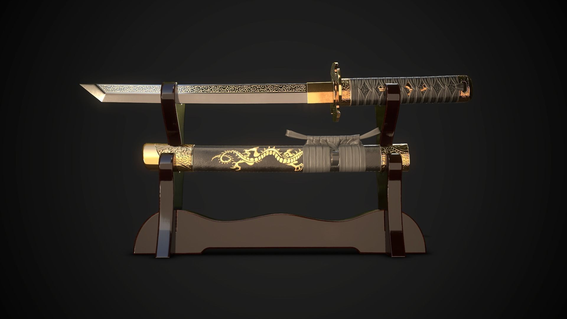 Collection of japanese swords Low-poly 3D model_80