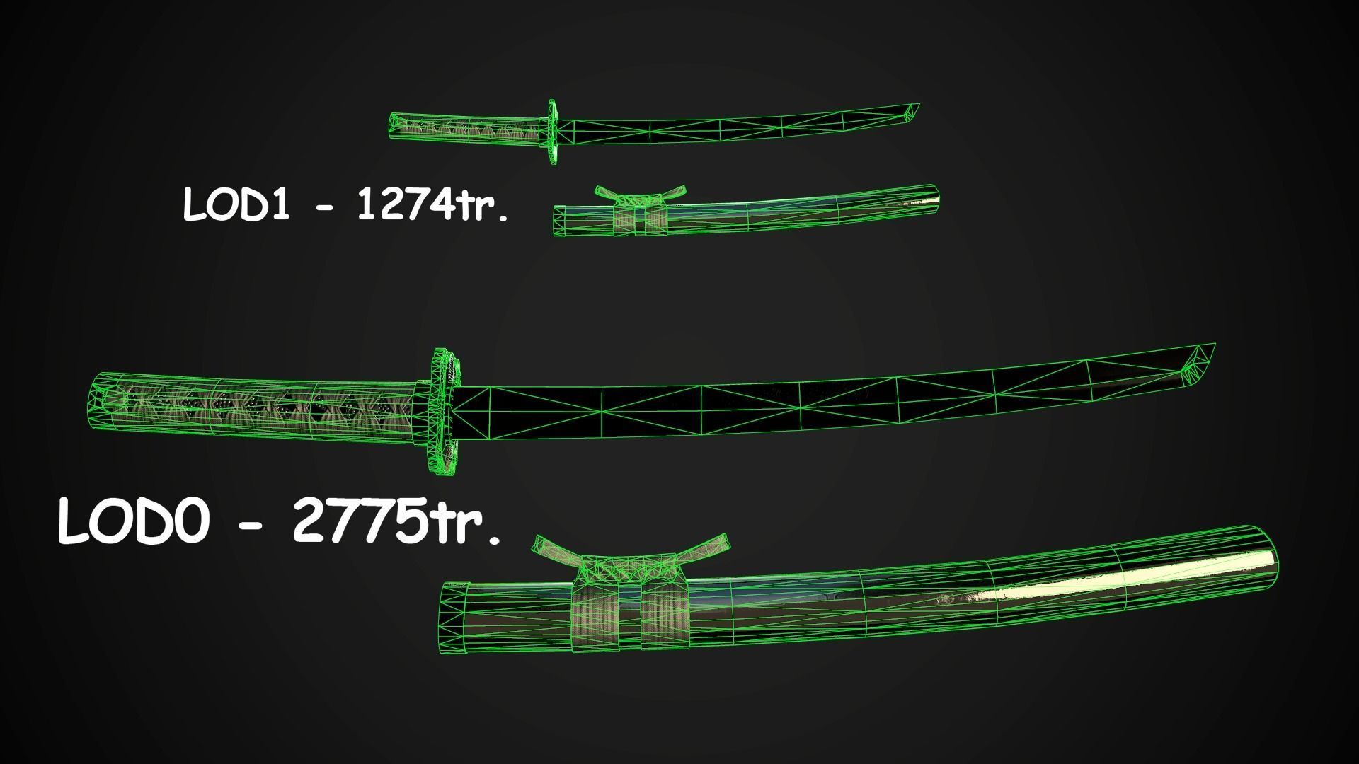 Collection of japanese swords Low-poly 3D model_34
