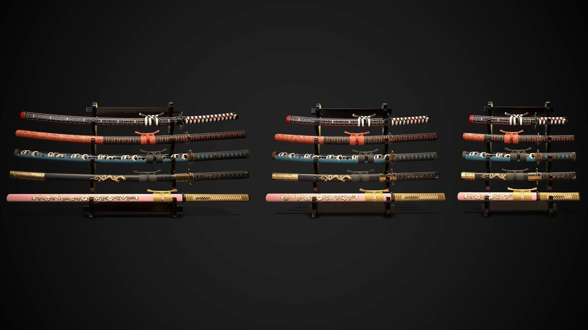 Collection of japanese swords Low-poly 3D model_1