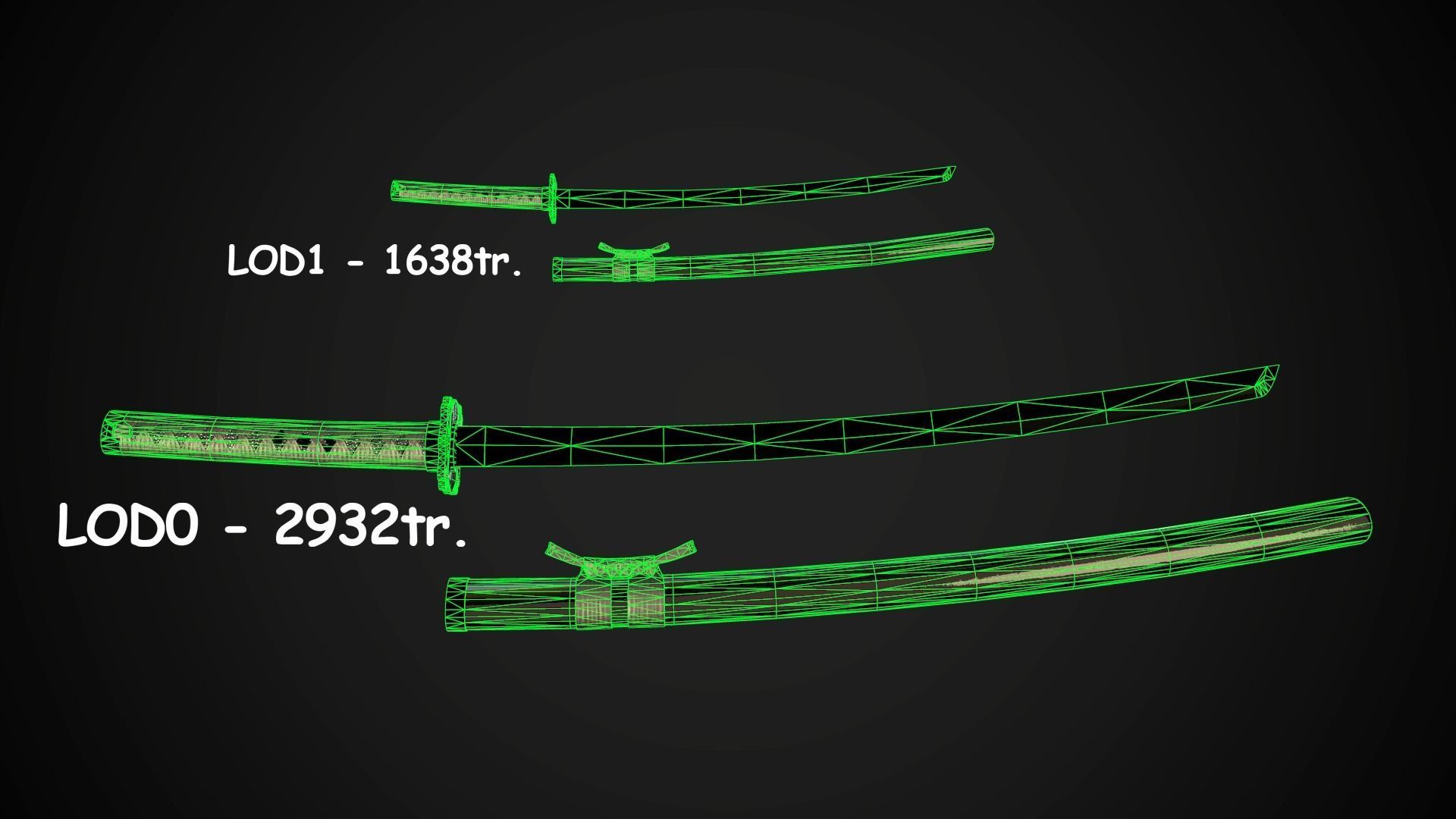 Collection of japanese swords Low-poly 3D model_29