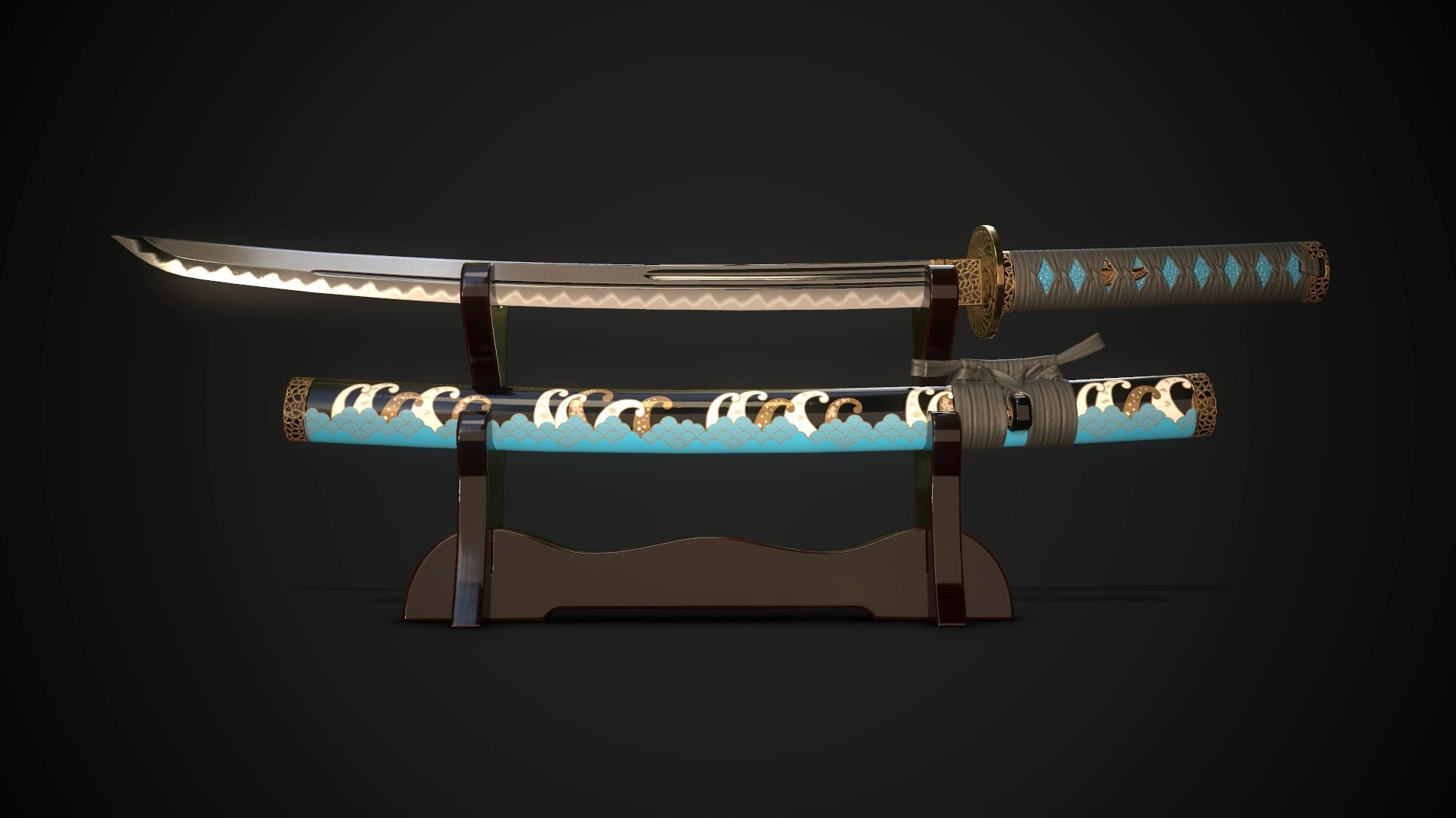 Collection of japanese swords Low-poly 3D model_15